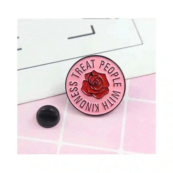 Treat People With Kindness Pink Enamel Pin Motivational Quote Accessory New - Picture 4 of 12